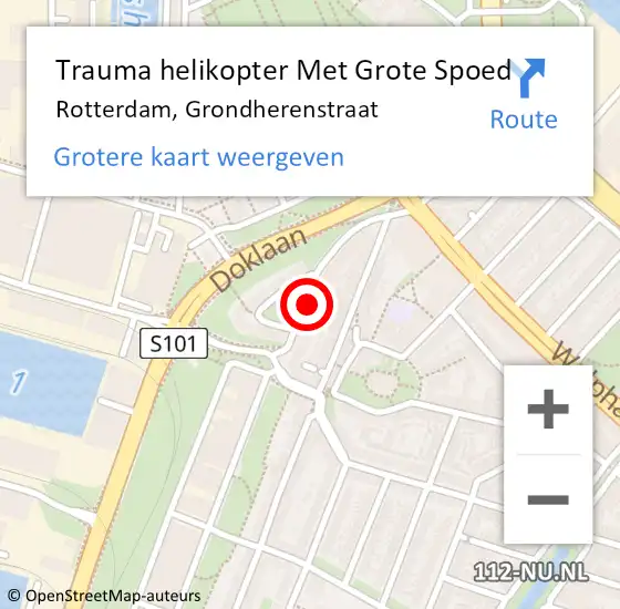 Locatie op kaart van de 112 melding: Trauma helikopter Met Grote Spoed Naar Rotterdam, Grondherenstraat op 22 september 2022 21:26