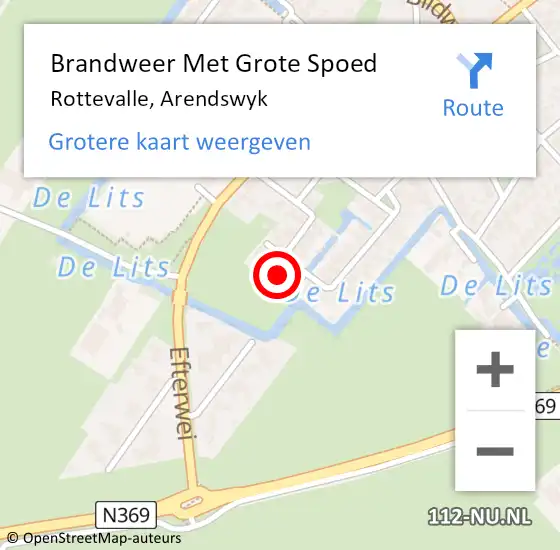 Locatie op kaart van de 112 melding: Brandweer Met Grote Spoed Naar Rottevalle, Arendswyk op 22 september 2022 21:41