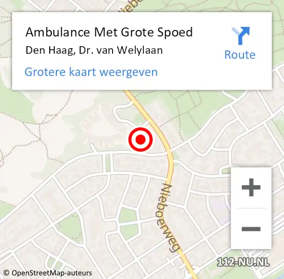 Locatie op kaart van de 112 melding: Ambulance Met Grote Spoed Naar Den Haag, Dr. van Welylaan op 22 september 2022 22:00