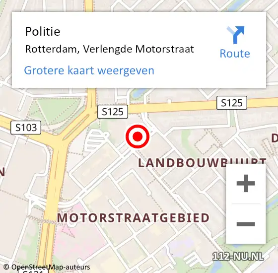 Locatie op kaart van de 112 melding: Politie Rotterdam, Verlengde Motorstraat op 22 september 2022 22:22
