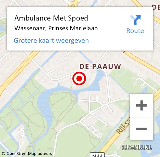 Locatie op kaart van de 112 melding: Ambulance Met Spoed Naar Wassenaar, Prinses Marielaan op 23 september 2022 00:51