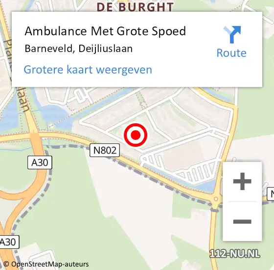 Locatie op kaart van de 112 melding: Ambulance Met Grote Spoed Naar Barneveld, Deijliuslaan op 23 september 2022 01:35