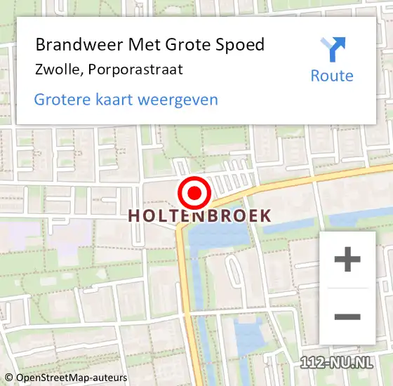 Locatie op kaart van de 112 melding: Brandweer Met Grote Spoed Naar Zwolle, Porporastraat op 23 september 2022 02:23