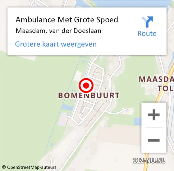 Locatie op kaart van de 112 melding: Ambulance Met Grote Spoed Naar Maasdam, van der Doeslaan op 23 september 2022 02:42