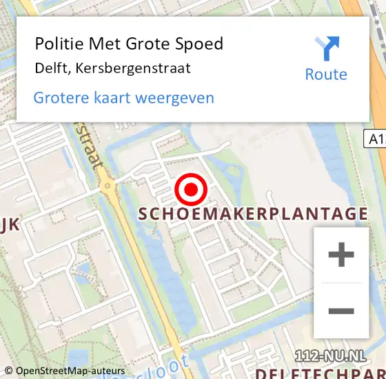 Locatie op kaart van de 112 melding: Politie Met Grote Spoed Naar Delft, Kersbergenstraat op 23 september 2022 02:42