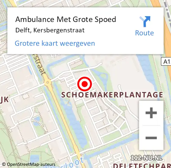 Locatie op kaart van de 112 melding: Ambulance Met Grote Spoed Naar Delft, Kersbergenstraat op 23 september 2022 03:03