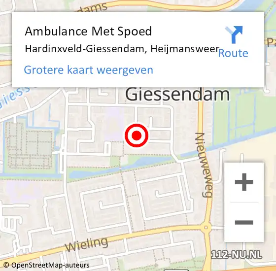 Locatie op kaart van de 112 melding: Ambulance Met Spoed Naar Hardinxveld-Giessendam, Heijmansweer op 23 september 2022 03:05
