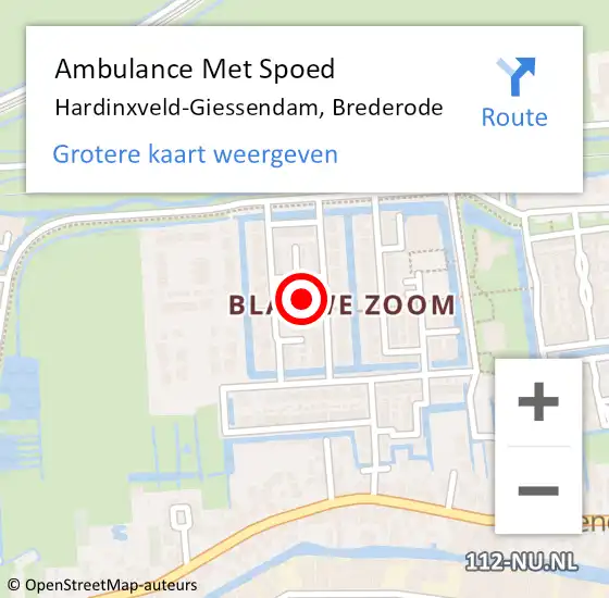 Locatie op kaart van de 112 melding: Ambulance Met Spoed Naar Hardinxveld-Giessendam, Brederode op 23 september 2022 03:26