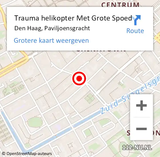 Locatie op kaart van de 112 melding: Trauma helikopter Met Grote Spoed Naar Den Haag, Paviljoensgracht op 23 september 2022 03:28