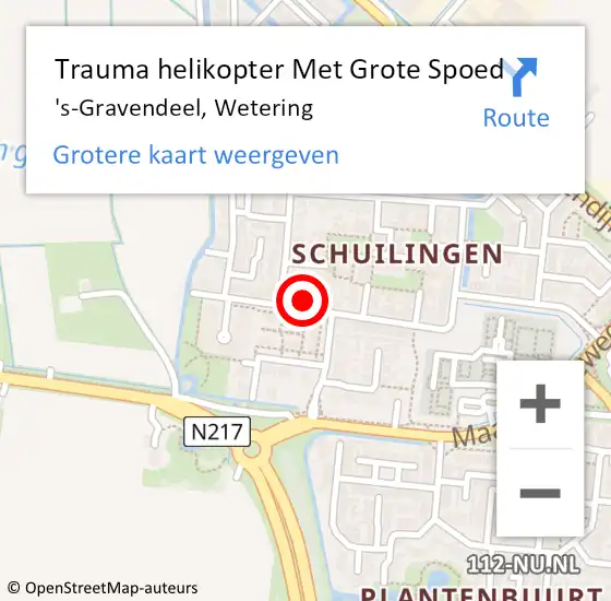 Locatie op kaart van de 112 melding: Trauma helikopter Met Grote Spoed Naar 's-Gravendeel, Wetering op 23 september 2022 03:50