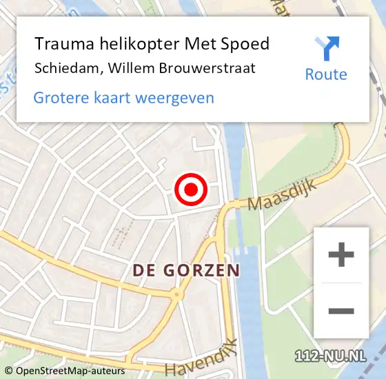 Locatie op kaart van de 112 melding: Trauma helikopter Met Spoed Naar Schiedam, Willem Brouwerstraat op 23 september 2022 04:59