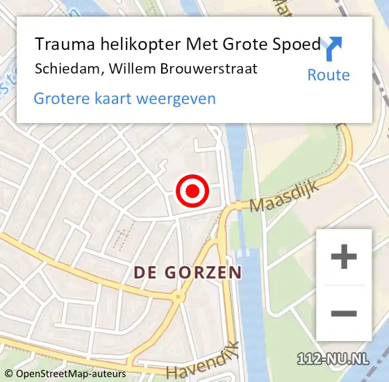 Locatie op kaart van de 112 melding: Trauma helikopter Met Grote Spoed Naar Schiedam, Willem Brouwerstraat op 23 september 2022 05:01