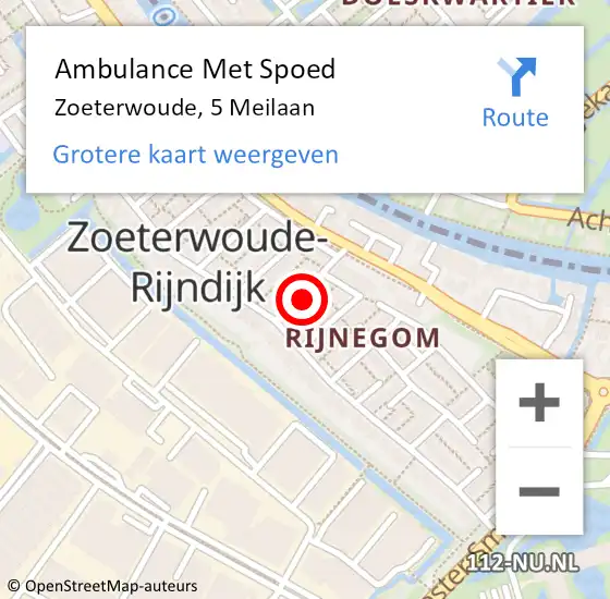 Locatie op kaart van de 112 melding: Ambulance Met Spoed Naar Zoeterwoude, 5 Meilaan op 23 september 2022 08:39