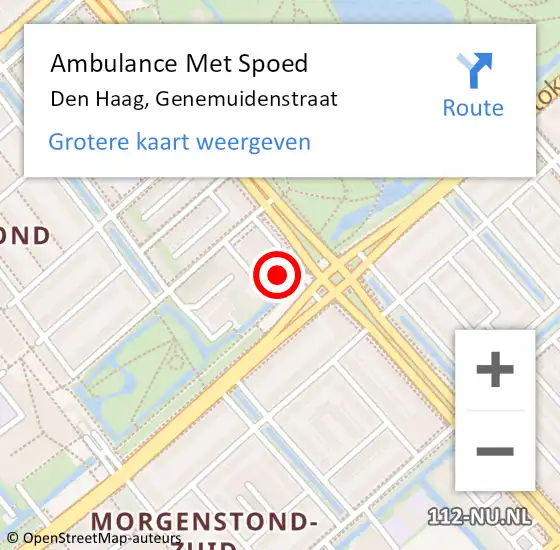 Locatie op kaart van de 112 melding: Ambulance Met Spoed Naar Den Haag, Genemuidenstraat op 23 september 2022 08:41