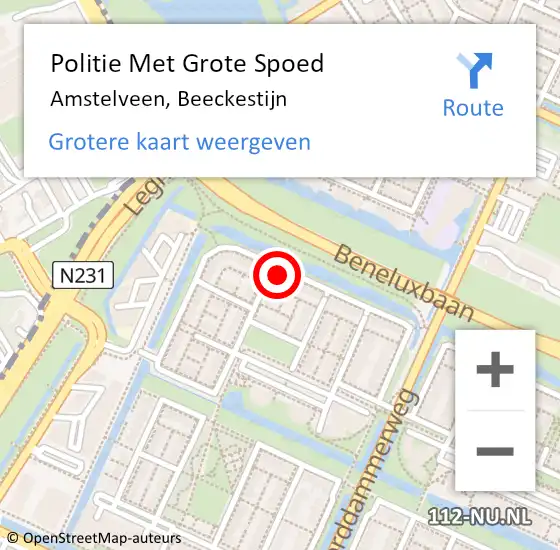 Locatie op kaart van de 112 melding: Politie Met Grote Spoed Naar Amstelveen, Beeckestijn op 23 september 2022 08:51