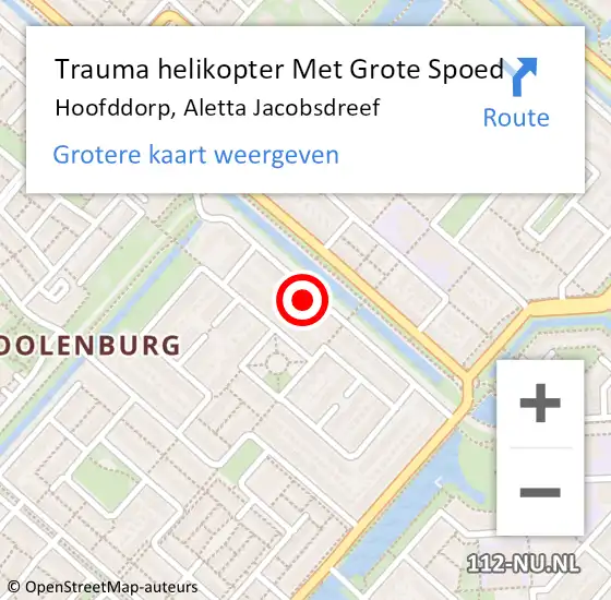 Locatie op kaart van de 112 melding: Trauma helikopter Met Grote Spoed Naar Hoofddorp, Aletta Jacobsdreef op 23 september 2022 09:06