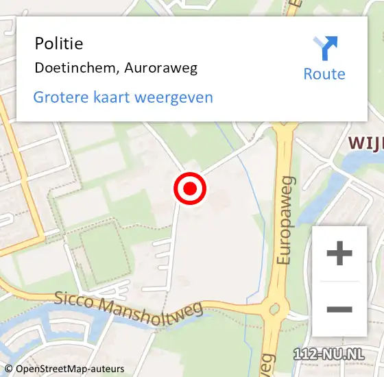 Locatie op kaart van de 112 melding: Politie Doetinchem, Auroraweg op 23 september 2022 09:07