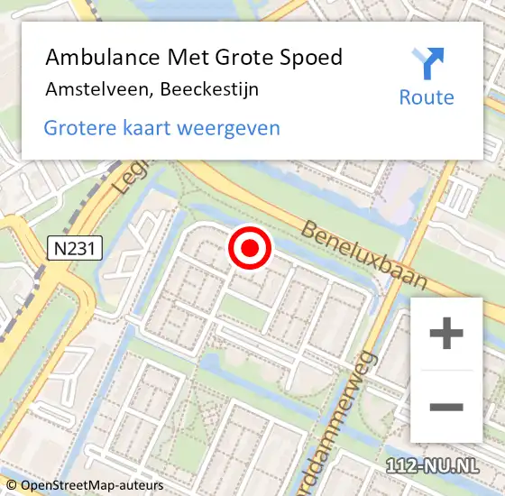 Locatie op kaart van de 112 melding: Ambulance Met Grote Spoed Naar Amstelveen, Beeckestijn op 23 september 2022 09:15