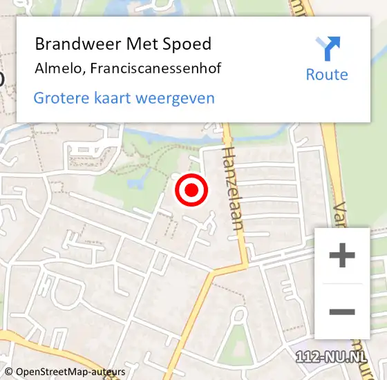 Locatie op kaart van de 112 melding: Brandweer Met Spoed Naar Almelo, Franciscanessenhof op 23 september 2022 09:37