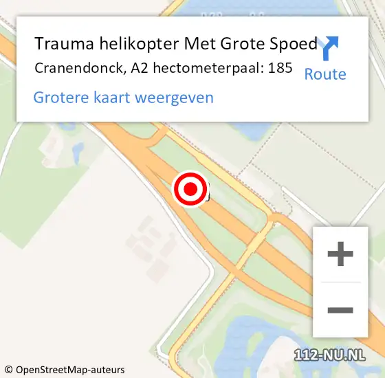 Locatie op kaart van de 112 melding: Trauma helikopter Met Grote Spoed Naar Cranendonck, A2 hectometerpaal: 185 op 23 september 2022 09:44