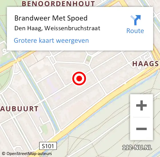 Locatie op kaart van de 112 melding: Brandweer Met Spoed Naar Den Haag, Weissenbruchstraat op 23 september 2022 09:53