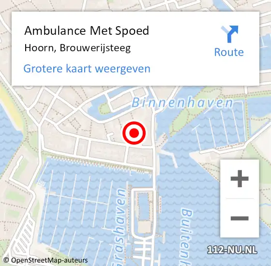 Locatie op kaart van de 112 melding: Ambulance Met Spoed Naar Hoorn, Brouwerijsteeg op 23 september 2022 10:03