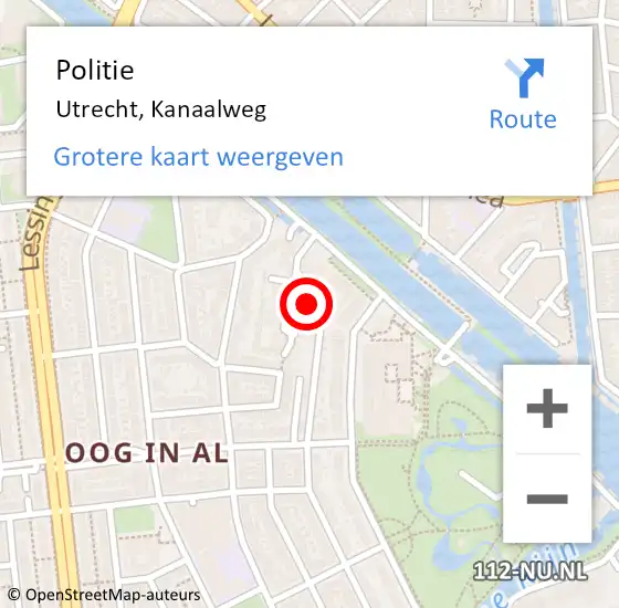 Locatie op kaart van de 112 melding: Politie Utrecht, Kanaalweg op 23 september 2022 10:40