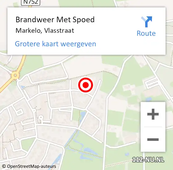 Locatie op kaart van de 112 melding: Brandweer Met Spoed Naar Markelo, Vlasstraat op 23 september 2022 10:45