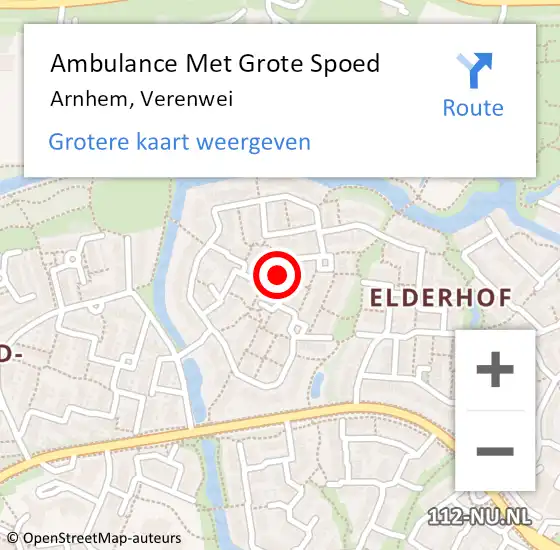 Locatie op kaart van de 112 melding: Ambulance Met Grote Spoed Naar Arnhem, Verenwei op 23 september 2022 10:56