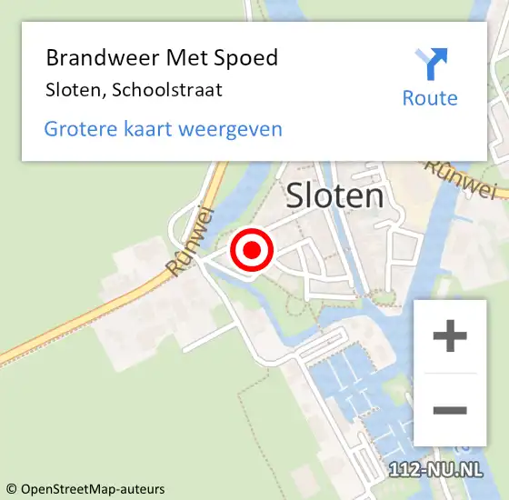 Locatie op kaart van de 112 melding: Brandweer Met Spoed Naar Sloten, Schoolstraat op 23 september 2022 10:57