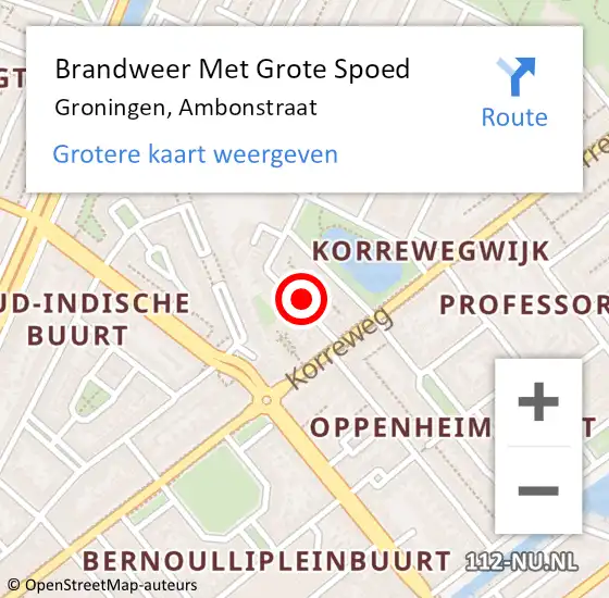 Locatie op kaart van de 112 melding: Brandweer Met Grote Spoed Naar Groningen, Ambonstraat op 23 september 2022 11:24