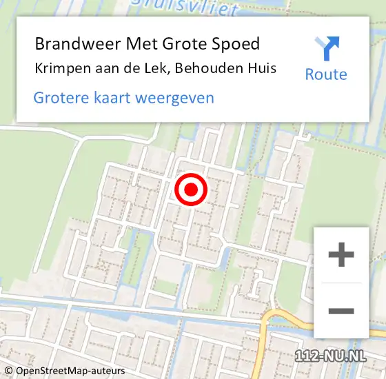 Locatie op kaart van de 112 melding: Brandweer Met Grote Spoed Naar Krimpen aan de Lek, Behouden Huis op 23 september 2022 11:57