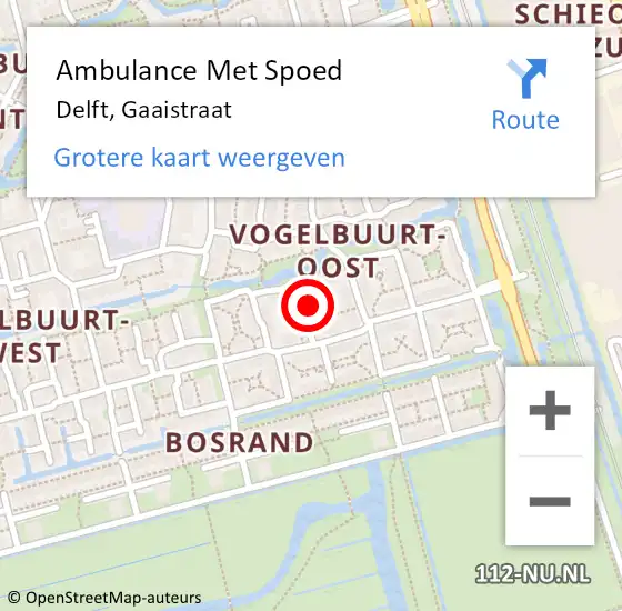 Locatie op kaart van de 112 melding: Ambulance Met Spoed Naar Delft, Gaaistraat op 23 september 2022 12:03