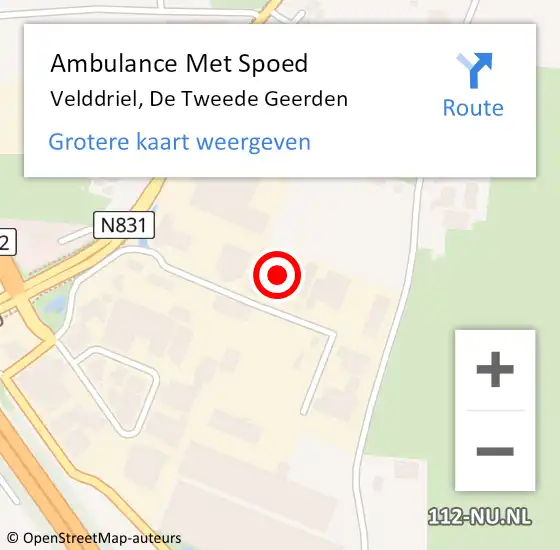 Locatie op kaart van de 112 melding: Ambulance Met Spoed Naar Velddriel, De Tweede Geerden op 23 september 2022 12:06