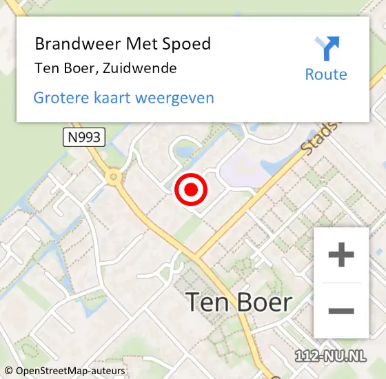 Locatie op kaart van de 112 melding: Brandweer Met Spoed Naar Ten Boer, Zuidwende op 23 september 2022 12:21