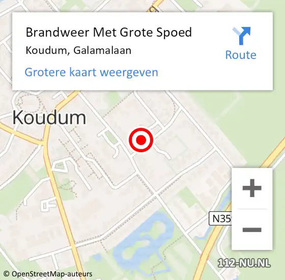 Locatie op kaart van de 112 melding: Brandweer Met Grote Spoed Naar Koudum, Galamalaan op 23 september 2022 12:45