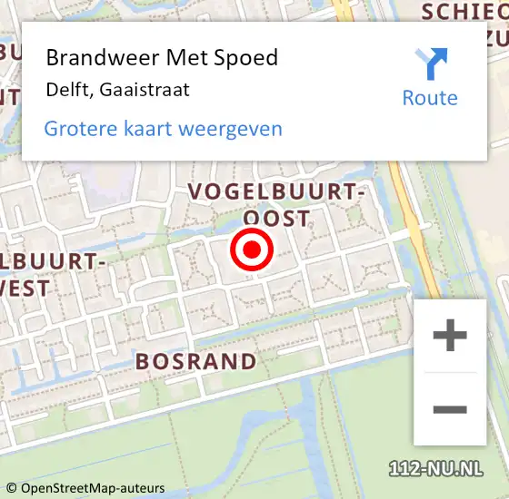 Locatie op kaart van de 112 melding: Brandweer Met Spoed Naar Delft, Gaaistraat op 23 september 2022 12:49