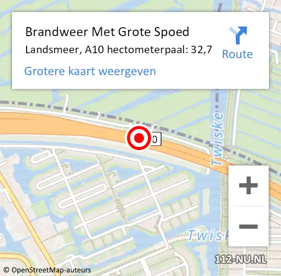 Locatie op kaart van de 112 melding: Brandweer Met Grote Spoed Naar Landsmeer, A10 hectometerpaal: 32,7 op 23 september 2022 12:50