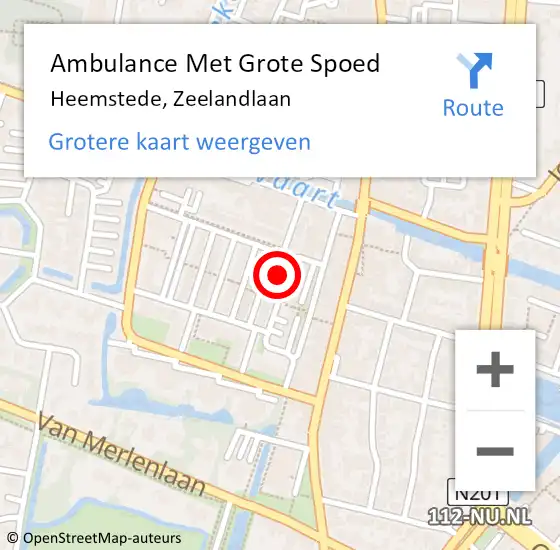 Locatie op kaart van de 112 melding: Ambulance Met Grote Spoed Naar Heemstede, Zeelandlaan op 23 september 2022 12:54