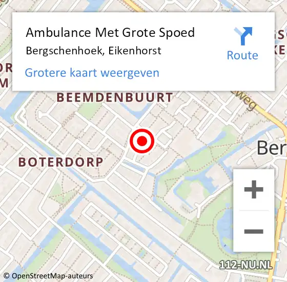 Locatie op kaart van de 112 melding: Ambulance Met Grote Spoed Naar Bergschenhoek, Eikenhorst op 23 september 2022 13:11