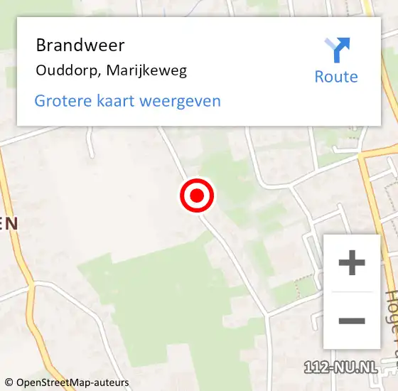 Locatie op kaart van de 112 melding: Brandweer Ouddorp, Marijkeweg op 23 september 2022 13:37