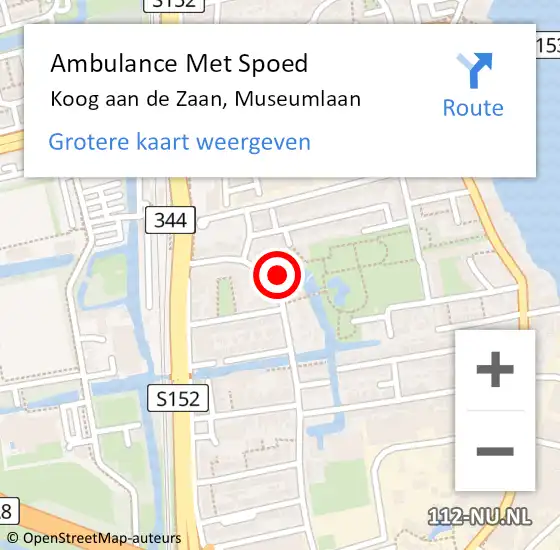 Locatie op kaart van de 112 melding: Ambulance Met Spoed Naar Koog aan de Zaan, Museumlaan op 23 september 2022 13:40