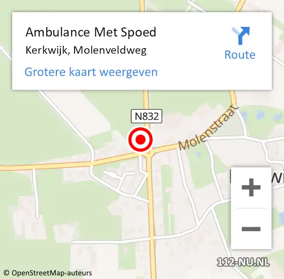 Locatie op kaart van de 112 melding: Ambulance Met Spoed Naar Kerkwijk, Molenveldweg op 23 september 2022 13:46