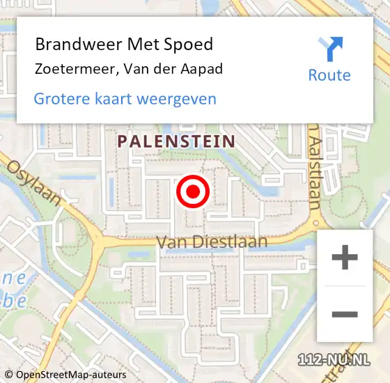 Locatie op kaart van de 112 melding: Brandweer Met Spoed Naar Zoetermeer, Van der Aapad op 23 september 2022 13:54