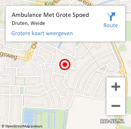 Locatie op kaart van de 112 melding: Ambulance Met Grote Spoed Naar Druten, Weide op 23 september 2022 13:55