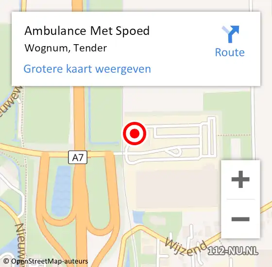 Locatie op kaart van de 112 melding: Ambulance Met Spoed Naar Wognum, Tender op 23 september 2022 14:20
