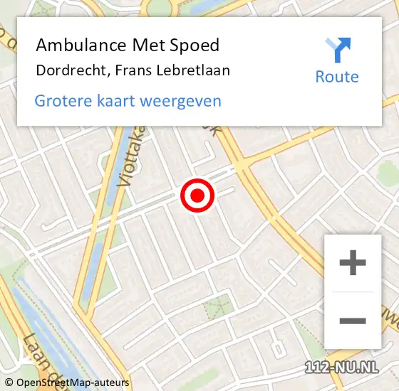 Locatie op kaart van de 112 melding: Ambulance Met Spoed Naar Dordrecht, Frans Lebretlaan op 23 september 2022 14:29