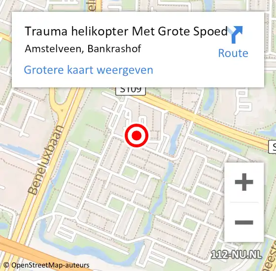 Locatie op kaart van de 112 melding: Trauma helikopter Met Grote Spoed Naar Amstelveen, Bankrashof op 23 september 2022 14:52