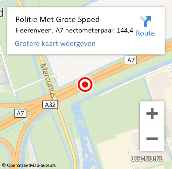 Locatie op kaart van de 112 melding: Politie Met Grote Spoed Naar Heerenveen, A7 hectometerpaal: 144,4 op 23 september 2022 15:54