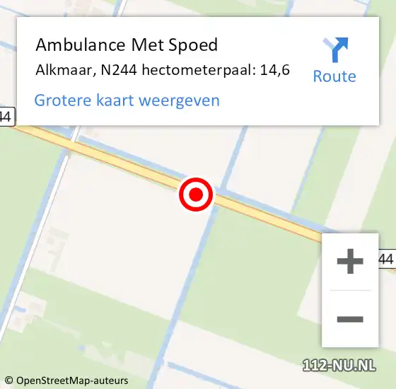 Locatie op kaart van de 112 melding: Ambulance Met Spoed Naar Alkmaar, N244 hectometerpaal: 14,6 op 23 september 2022 16:15